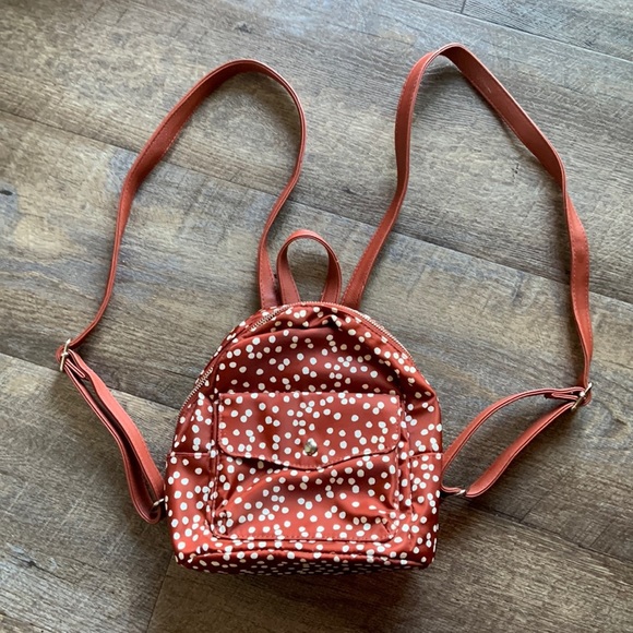 Orange Rust‎ Polka Dot Satin Mini Backpack - Picture 1 of 10